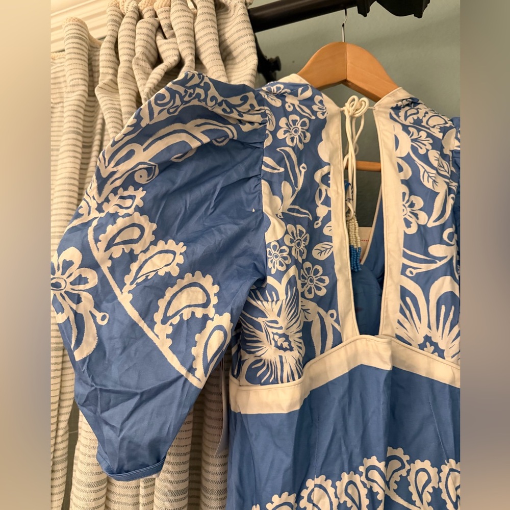 Farm Rio x Anthropologie Printed V-Neck Puff-Sleeve Maxi Dress new XS - Picture 11 of 14
